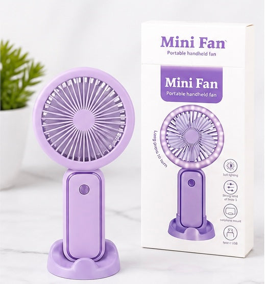 Mini USB Rechargeable Fan – 3 Speed Modes, Handheld & Desktop Stand Fan