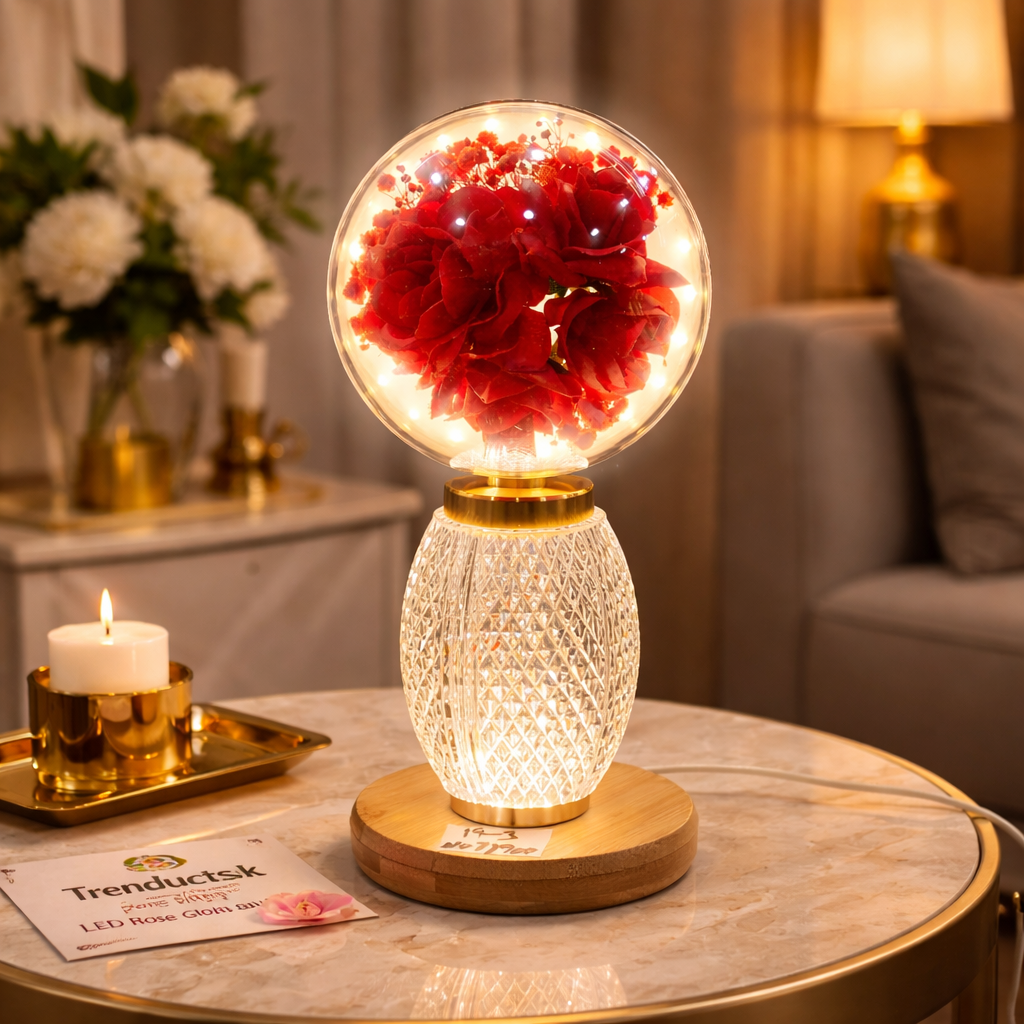 LED Artificial Rose Globe Lamp with Crystal Base (Random Design)
