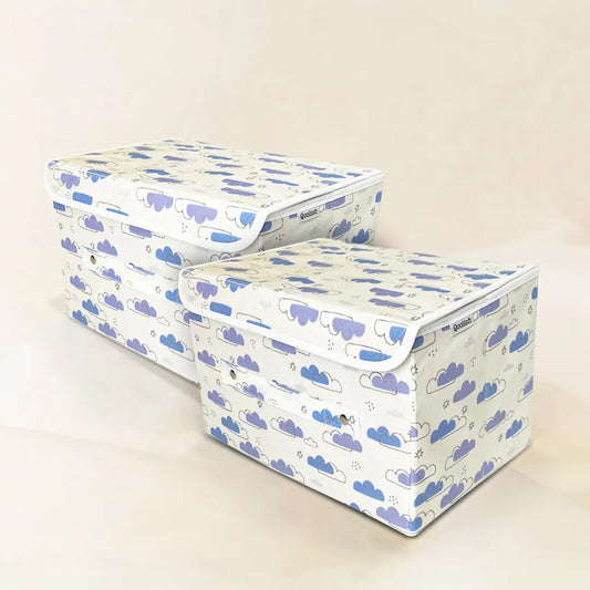 Storage Box with Lid- Dreamy Clouds Cool Blue hues- Pack of 2